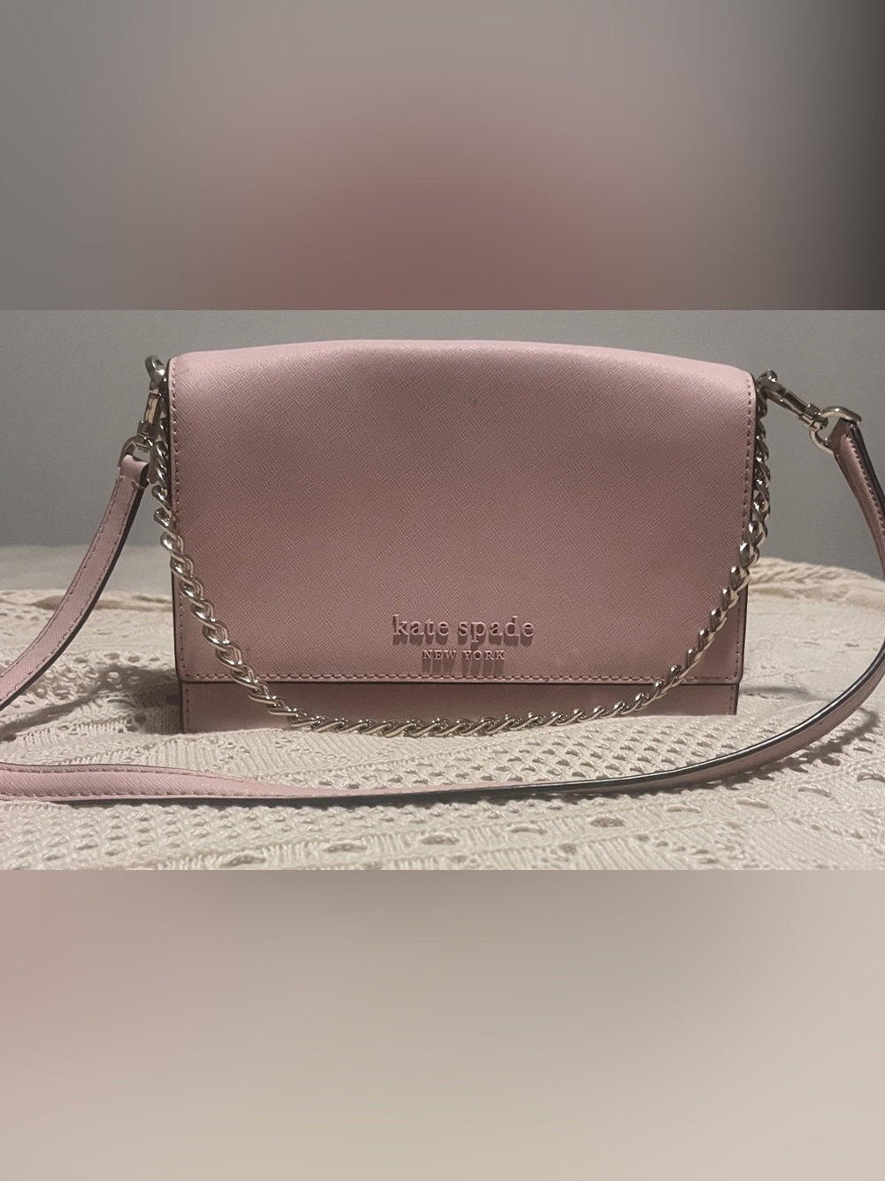 kate spade Pink Saffiano Crossbody with Silver Chain